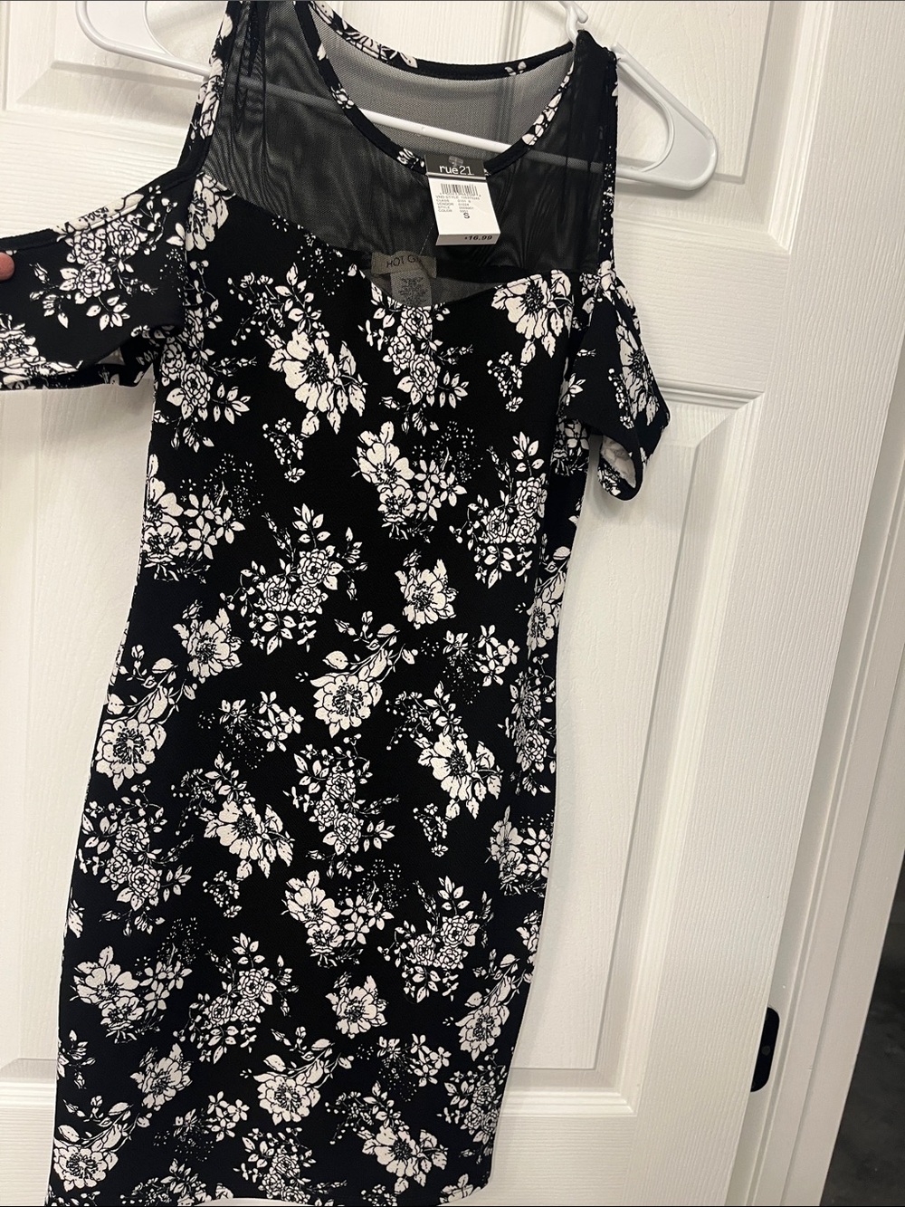 Hot Gal Black and White Floral Cold-Shoulder Mini Dress
